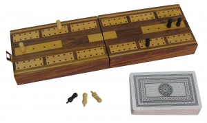 Sheesham Wood Cribbage Board/Box with Cards/Pegs 12.8cm