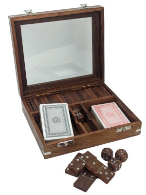 Double Card, Dice & Domino Box (Glass Lid) 20cm