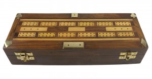 Sheesham Wood Multi Game Set - Cribbage, Dominos, Dice & Cards 25cm