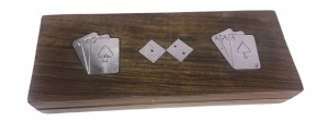 Sheesham Wood Double Card Box with Dice (2 packs of cards) 24cm