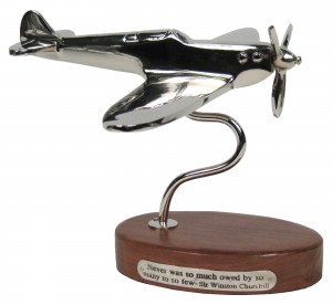 Spitfire On Wooden Base Nickel Plated - Sheesham Wood - 22cm