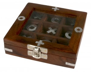 Tic Tac Toe Game 11.5cm Glass Top Box - Sheesham Wood