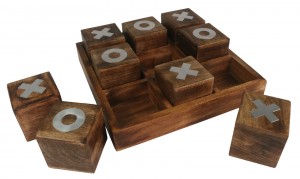 Sheesham Wood Tic Tac Toe Nickel Plated Cubes - 24.5cm