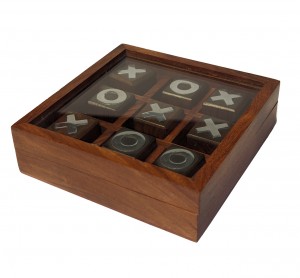 Tic Tac Toe In Glass Lid Box Sheesham Wood - 12.5cm