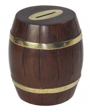 Wooden Barrel Money Box 11.5cm