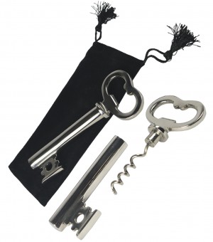 Key Bottle Opener / Corkscrew in a Black Pouch 13cm