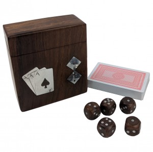 Sheesham Card & 5 Dice Box - 11.5cm
