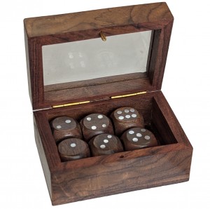 6 Dice In Sheesham / Glass Box - 9cm