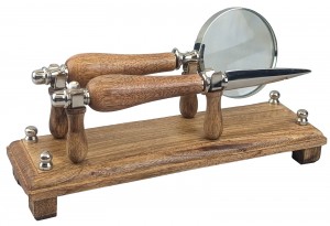 Nickel Magnifying Glass and Paper Knife on Mango Wood Stand 25.5cm