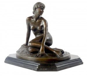 Nude Lady Foundry Cast Bronze Sculpture On Marble Base 36cm