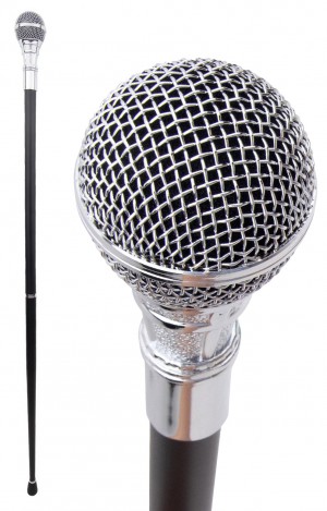 Silver Microphone Swagger Cane / Walking Stick 94cm