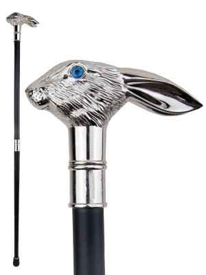 Silver Hare Blue Eyed Swagger Cane / Walking Stick - 93cm