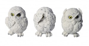 Set Of 3 White Owls - Hear Speak, & See No Evil - 8cm