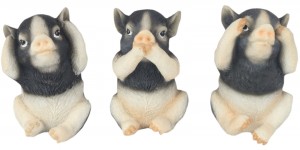 Set Of 3 Black & White Pigs - Hear Speak, & See No Evil - 8cm