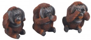 Set Of 3 No Evil Orangutans - Hear, See And Speak No Evil - 7.5cm
