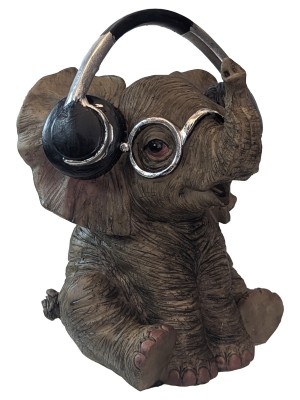 Elephant With Headphones - 15cm