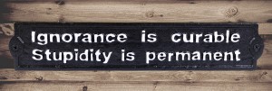 Sign - Ignorance Is Curable Stupid Is Permanent 33cm