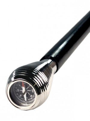 Nickel Finish Compass Swagger Cane/Walking Stick - Lining Design 93cm