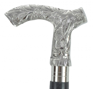 Nickel Finish Engraved Flower Swagger Cane/Walking Stick  95cm