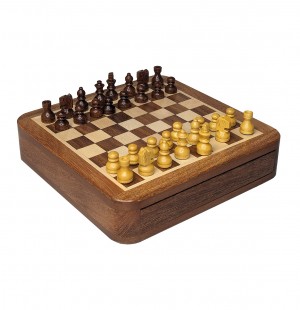 Square Magnetic Chess Foamed Tray Inside - Sheesham Wood - 13cm