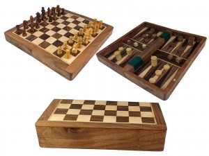 Chess And Backgammon Magnetic - Sheesham Wood - 25.5cm