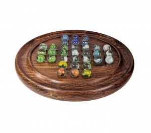 Solitaire With Multicolour Marbles  - Sheesham Wood - 23cm