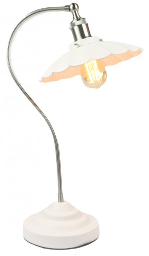 Daisy Lamp Textured White Shade/Base - Satin Chrome Arm 52cm (Bulbs not included)