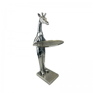 Giraffe With Plate - 50cm Nickel Plated Aluminium