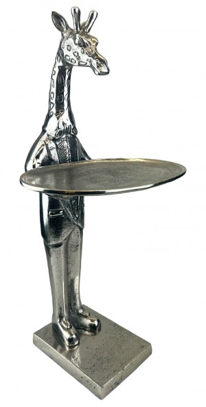 Giraffe With Plate - 100cm Nickel Plated Aluminium