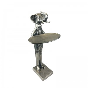 Elephant With Plate - 50cm Nickel Plated Aluminium