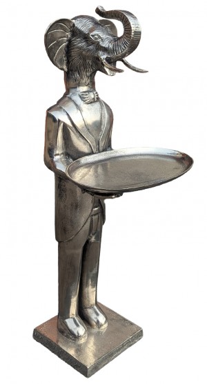 Elephant With Plate - 100cm Nickel Plated Aluminium