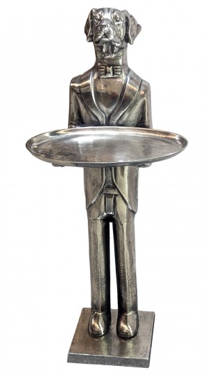 Dog With Plate - 150cm Nickel Plated Aluminium