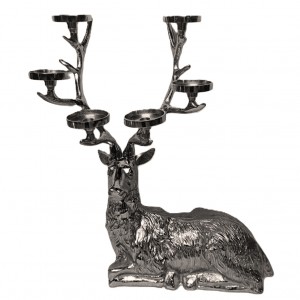 Sitting Stag Taper 6-Tier Candle Holder - 65cm Antique Nickel Finish