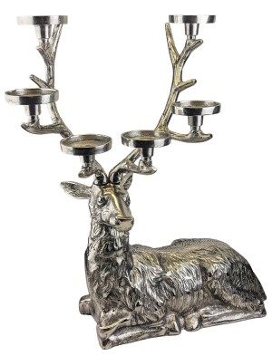 Sitting Stag Taper 6-Tier Candle Holder - 65cm Nickel Plated Aluminium