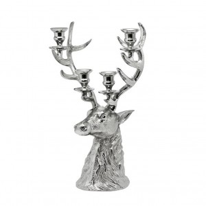Stag Head Taper 4-Tier Candle Holder 40cm - Antique Nickel Finish
