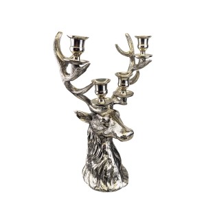 Stag Head Taper 4-Tier Candle Holder 40cm - Nickel Plated Aluminium