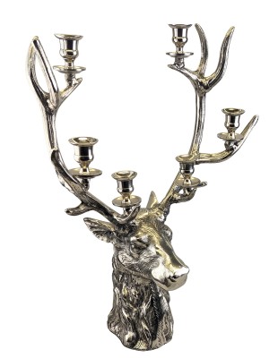 Stag Head Taper 6-Tier Candle Holder 67cm - Nickel Plated Aluminium