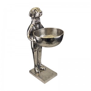 Dog With Bowl - 40cm Nickel Plated Aluminium