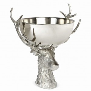 Stag Head Stand with With Cast Bowl - 48cm Antique Nickel Finish