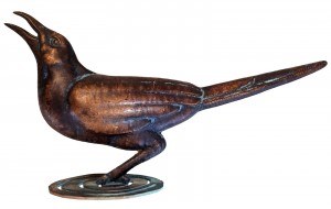 49cm Aged Copper/Verdigris Finish 1D Singing Bird Statue On Heavy Metal Base