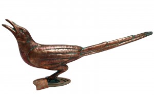 49cm Aged Copper/Verdigris Finish 1D Crow Statue On Heavy Metal Base