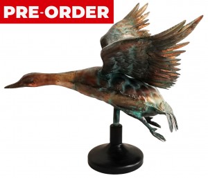 63.5cm Aged Copper/Verdigris Finish 3D Flying Goose Statue On Heavy Metal Base