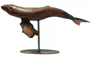 45cm Aged Copper/Verdigris Finish 3D Humpback Whale Statue On Heavy Metal Base