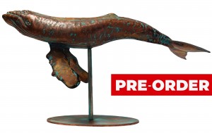 45cm Aged Copper/Verdigris Finish 3D Humpback Whale Statue On Heavy Metal Base