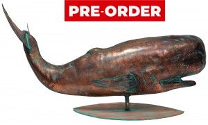 59cm Aged Copper/Verdigris Finish 3D Whale Statue On Heavy Metal Base