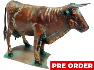 53.5cm Aged Copper/Verdigris Finish 3D Bull Statue On Heavy Metal Base