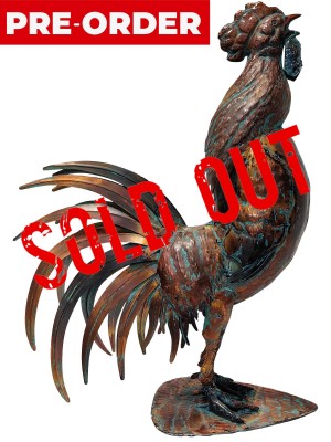 71cm Aged Copper/Verdigris Finish 3D Rooster Statue On Heavy Metal Base