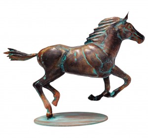 40cm Aged Copper/Verdigris Finish 3D Horse Statue On Heavy Metal Base