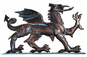 48cm Aged Copper/Verdigris Finish 1D Dragon Statue On Heavy Metal Base