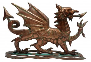 48cm Aged Copper/Verdigris Finish 1D Dragon Statue On Heavy Metal Base